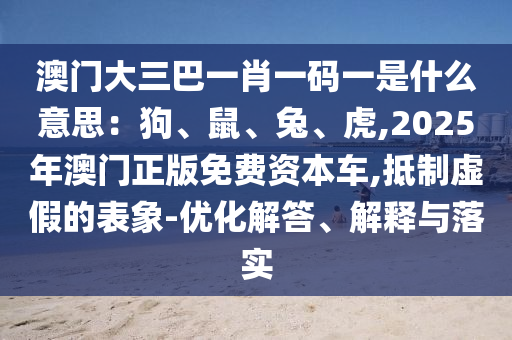 澳门大三巴一肖一码一是什么意思:狗、鼠、兔、虎,2025年澳门正版免费资本车,抵制虚假的表象-优化解答、解释与落实