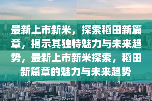 最新上市新米,探索稻田新篇章,揭示其独特魅力与未来趋势,最新上市新米探索,稻田新篇章的魅力与未来趋势中山市多米克自动化设备有限公司